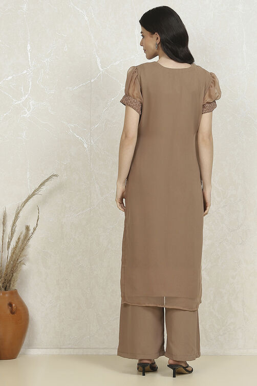 Brown Georgette Machine Embroidered Unstitched Suit Set image number 5