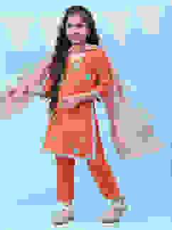 Orange Art Silk Straight Kurta Regular Pants Suit Set image number 6