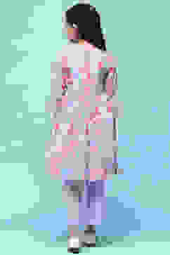 Lavender Printed Cotton Gathered Kurta & Solid Palazzo  image number 4