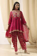 Fuchsia Viscose Floral Printed Peplum Suit Set image number 6