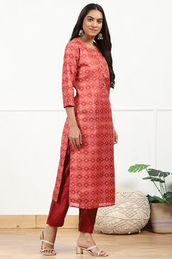 Red Linen Blend Digital Print Unstitched Suit Set image number 5