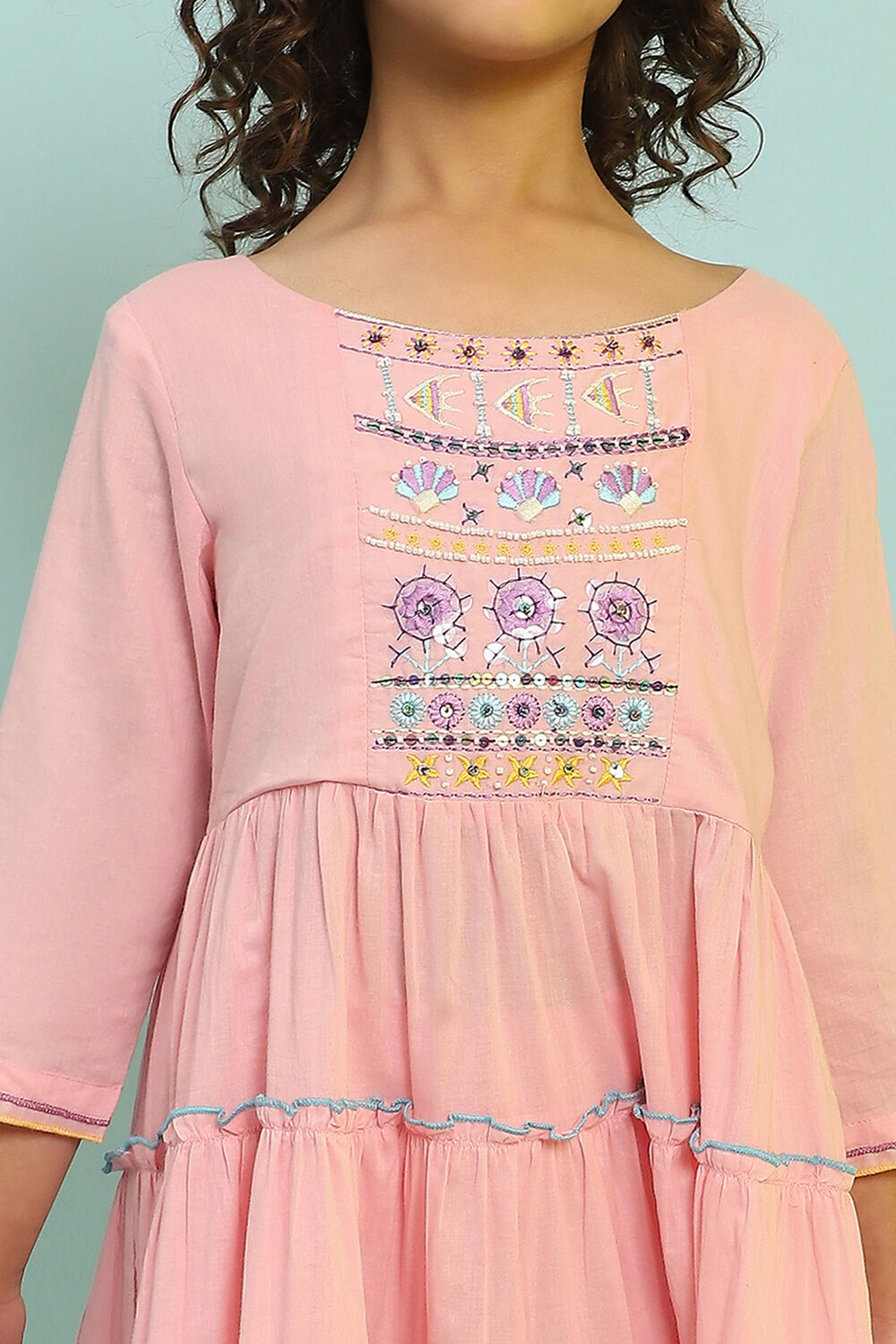 Pastel Pink Cotton Tiered Suit Set image number 1