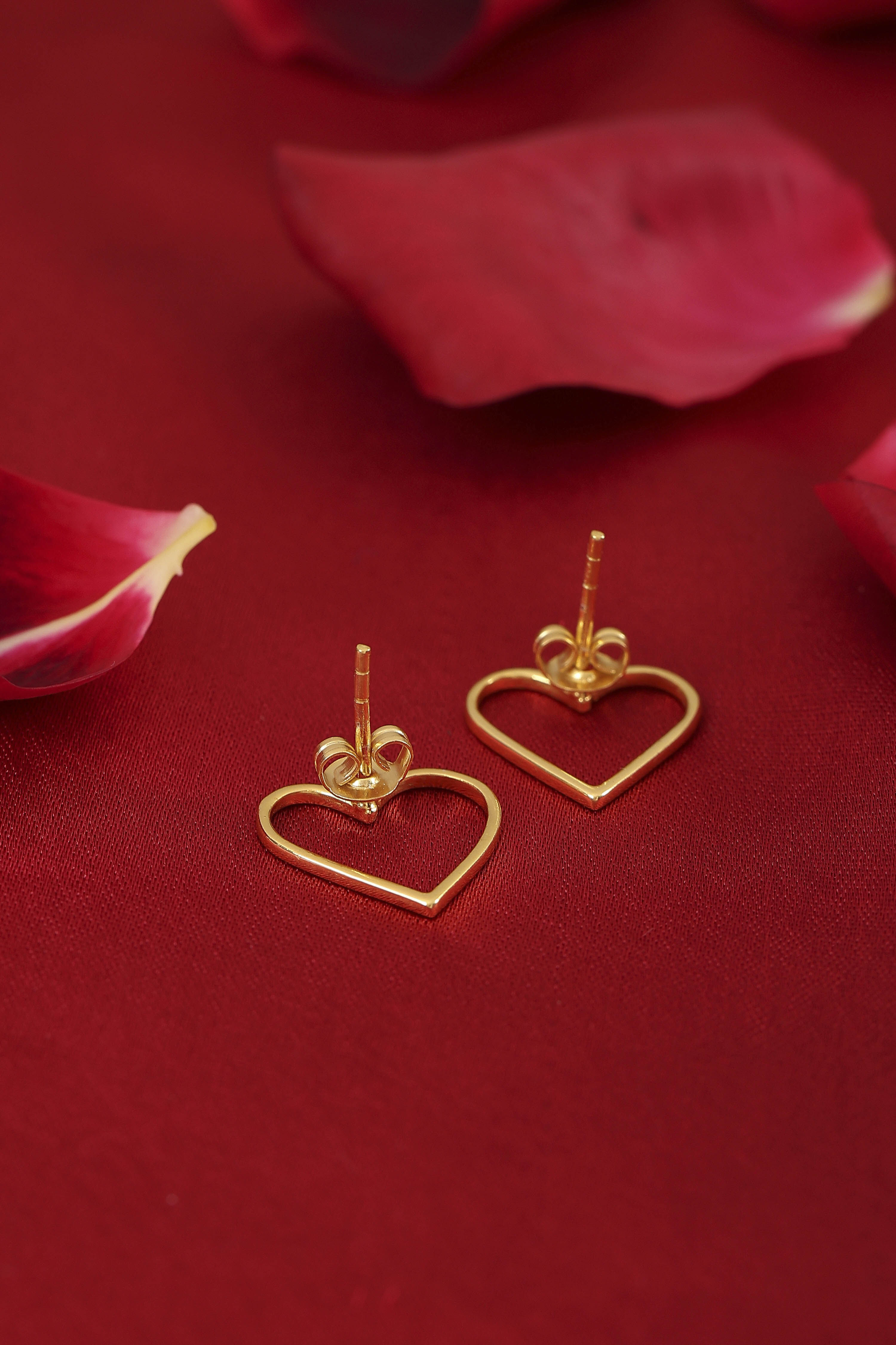 Gold Plated Brass Heart Shaped Stud Earrings image number 2