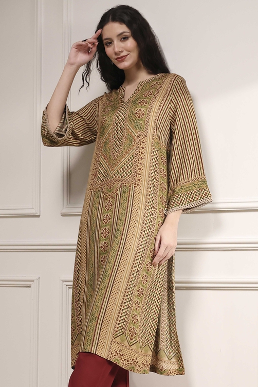 Blue Printed Straight Kurta image number 7