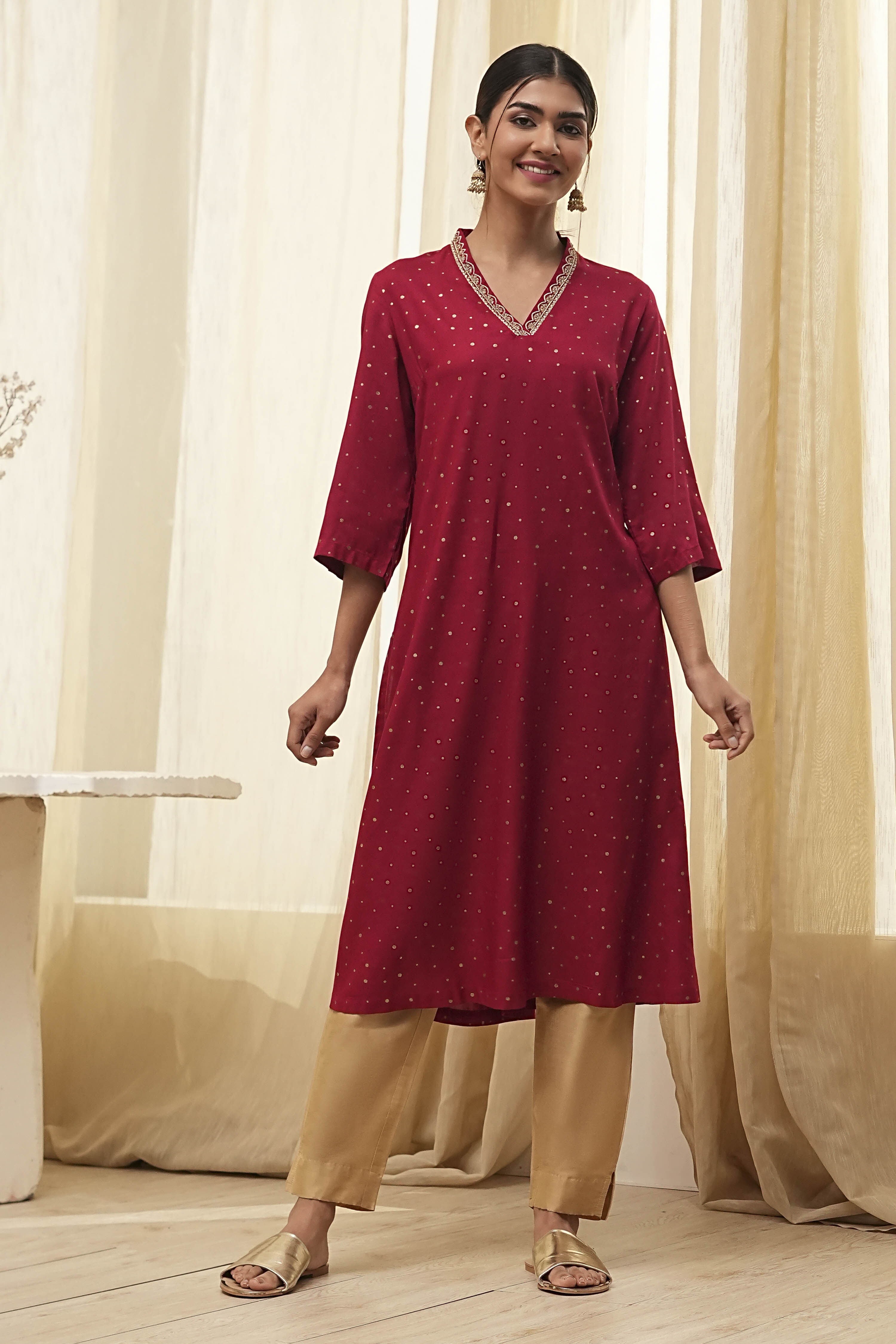 Blue Foil Printed Straight Kurta image number 5