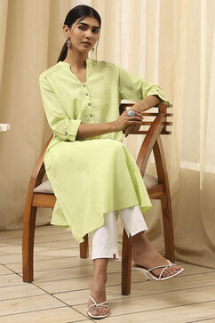 Light Green Cotton Blend Solid Straight Kurta image number 1