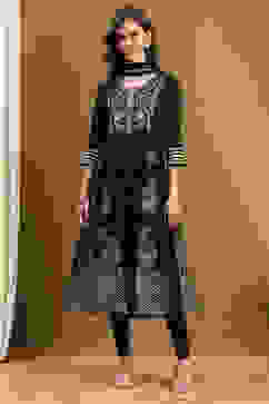 Black Floral Printed Festive Anarkali Suit Set image number 6