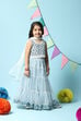 Powder Blue Cotton Short Top Lehenga Set image number 7