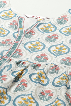 White Cotton Blend Gathered Kurta Suit Set image number 1