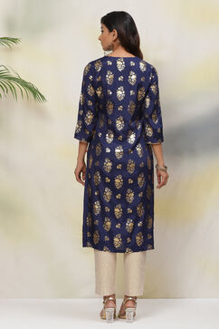 Navy Blue Straight Viscose Kurta image number 5