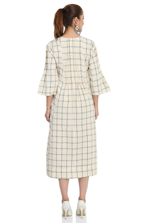 Off White A-Line Cotton Yarndyed Dress image number 3