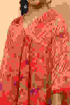 Coral Chiffon Floral Printed Festive Gathered Suit Set image number 1