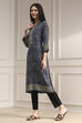 Blue Printed Straight Kurta image number 2