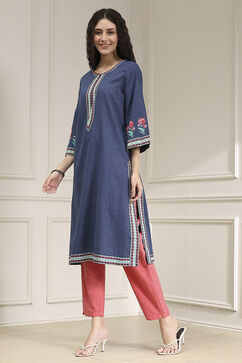 Indigo Blue Cotton Straight Printed Kurta image number 2