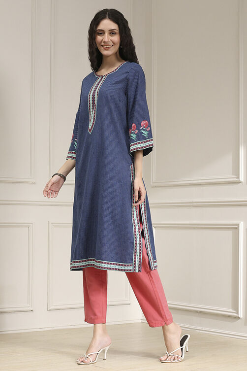 Indigo Blue Cotton Straight Printed Kurta image number 2