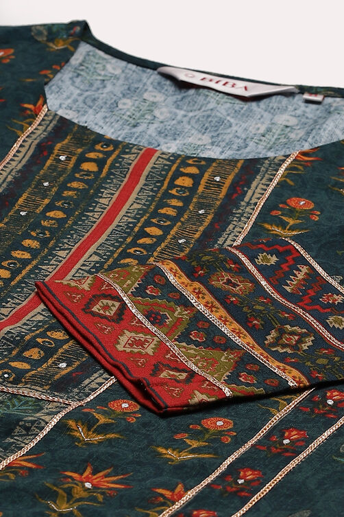 Rust LIVA Straight Printed Kurta image number 1
