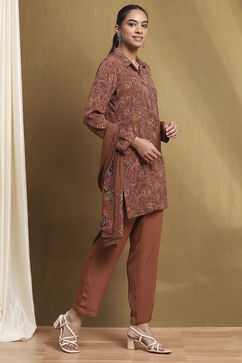 Brown Printed Straight Suit Set image number 5