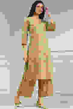 Beige Cotton Printed Straight Kurta image number 4