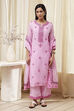 Pink Embroidered Straight Suit Set image number 6