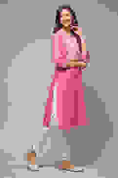 Pink Cotton Blend Straight Printed Kurta image number 4