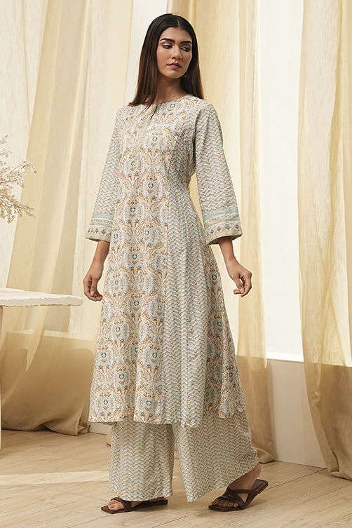 Blue Pure Cotton A-Line Kurta Set  image number 3