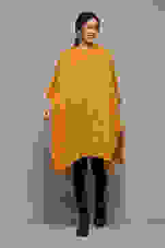 Mustard Acrylic Solid Straight Poncho Sweater image number 3