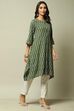 Dark Green Cotton IKAT Straight Yarndyed Kurta image number 3