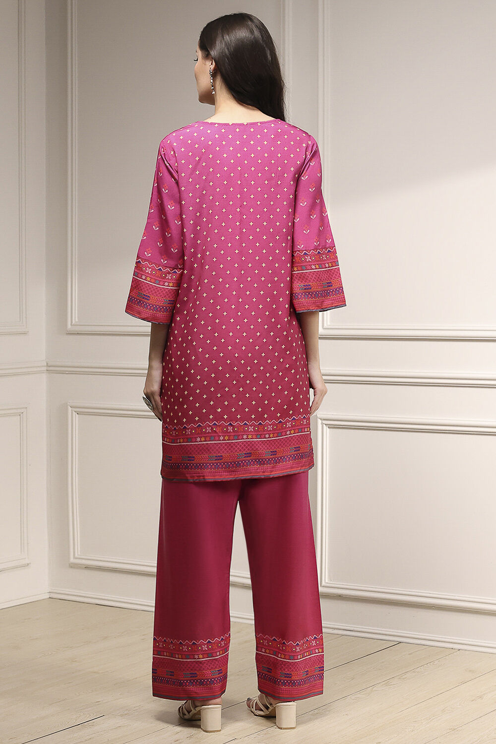 Pink Printed Straight Suit Set image number 4