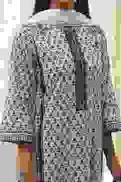 Off-White Cotton Printed Straight Suit Set image number 1