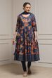 Navy Cotton Anarkali Printed Suit Set image number 6