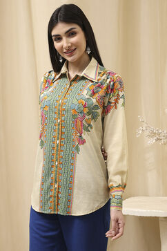 Beige Cotton Floral Printed Shirt image number 1