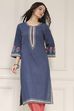Indigo Blue Cotton Printed Straight Kurta image number 5