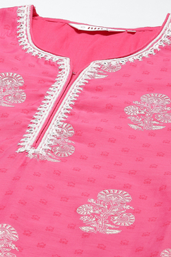 Pink Straight Kurta Churidar Suit Set image number 1