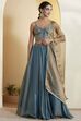 Teal Viscose Blend Kalidar Lehenga Set image number 7