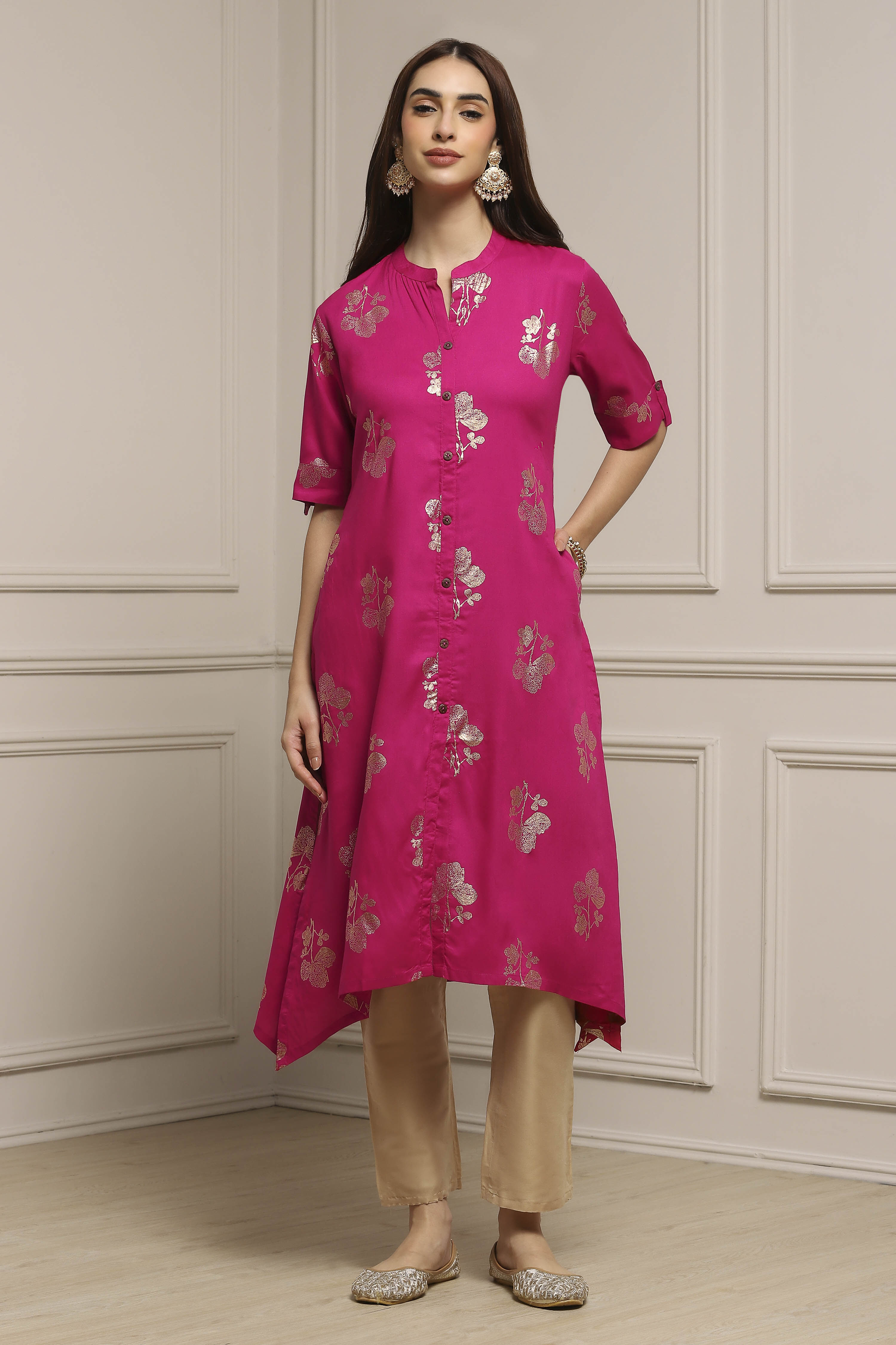 Fuchsia Rayon Asymmetric Kurta image number 0