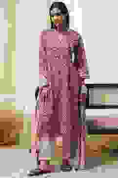 Red Cotton Printed Gathered Suit Set image number 0