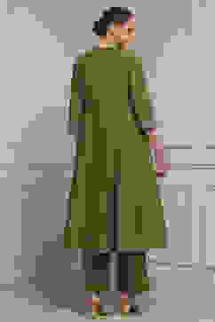 Green Embroidered Angrakha Festive Anarkali Suit Set image number 4