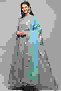 Pastel Blue Cotton Anarkali Kurta Sharara Suit Set image number 0