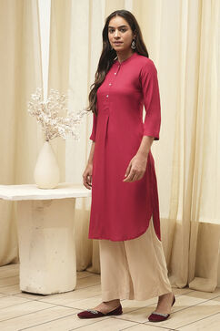 Cherry Red Rayon Straight Kurta Palazzo Suit Set image number 1