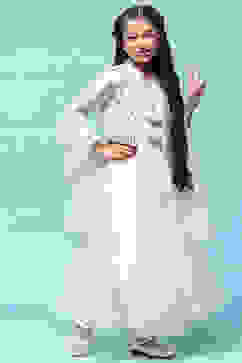 Ivory Cotton Blend Flared Kurta Churidar Suit Set Suit Set image number 6