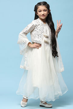 Ivory Cotton Blend Flared Kurta Churidar Suit Set Suit Set image number 6