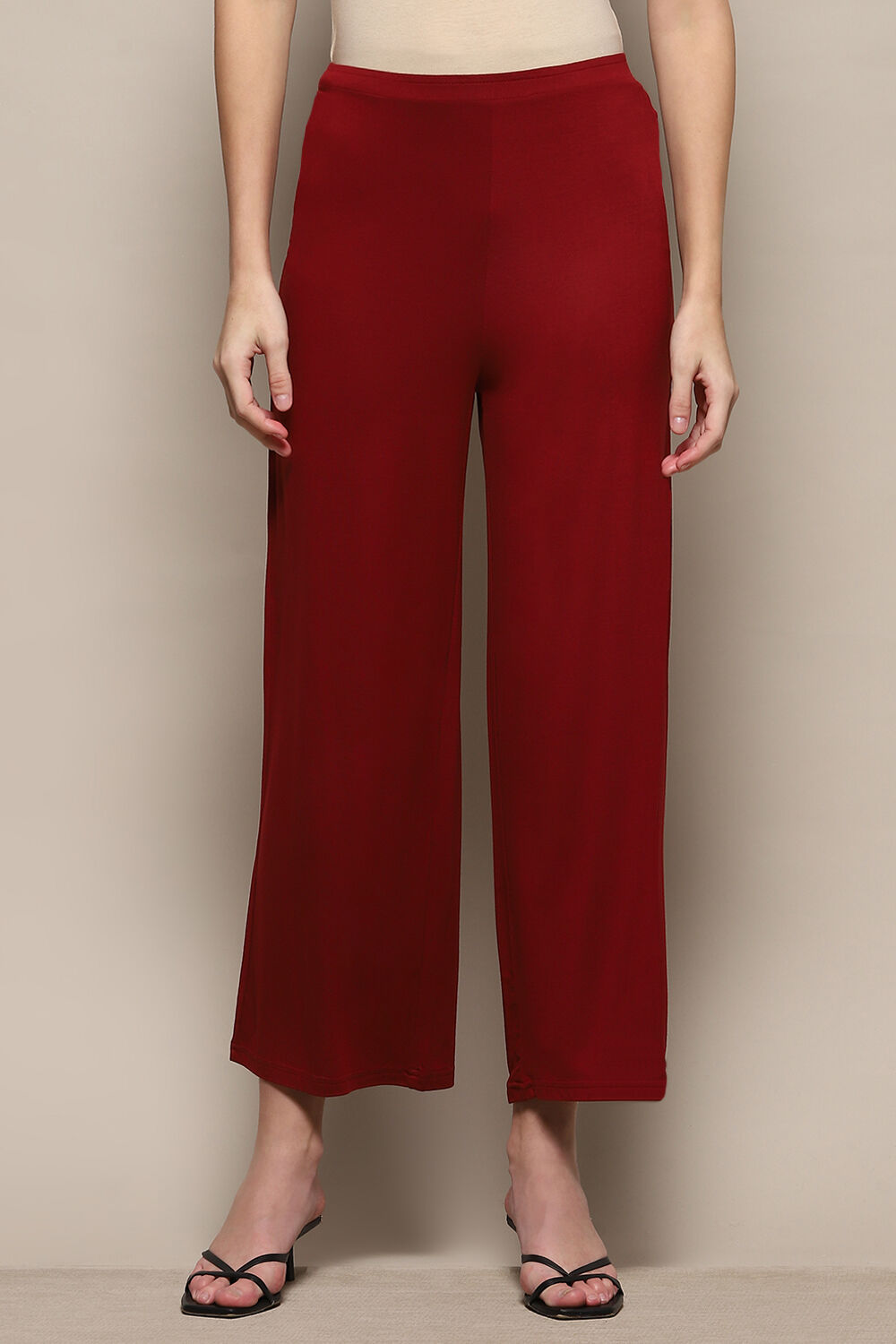 Beige Viscose Blend Solid Palazzo image number 5