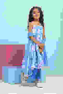 Blue Cotton Printed Tiered Suit Set image number 5