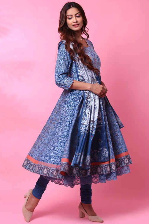 Grey Cotton Anarkali Kurta Churidar Suit Set image number 7