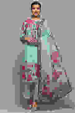 Turquoise Rayon Straight Suit Set image number 1