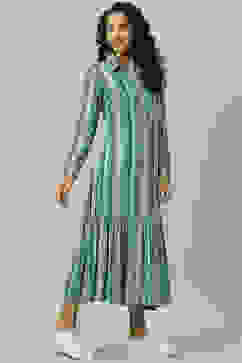 Blue Rayon Flared Printed Dress image number 3