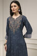 Teal Blue Blended Straight Printed Suit Set image number 1