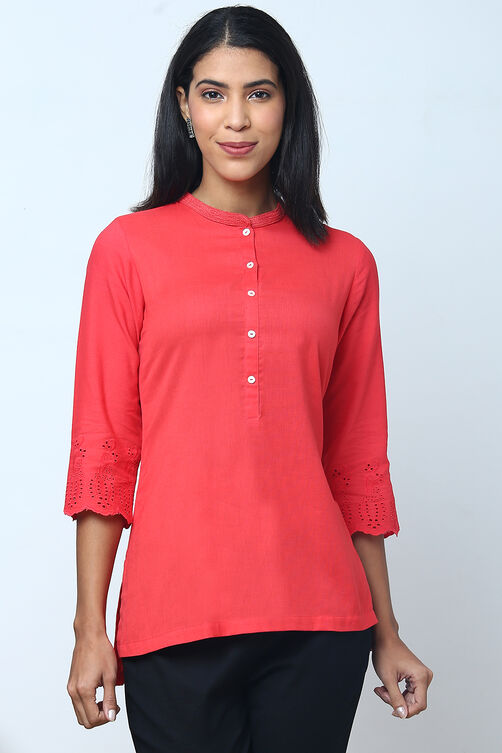 Black Cotton Flax Solid Kurti image number 0