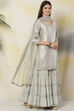 Powder Blue Poly Metallic Straight Suit Set image number 6