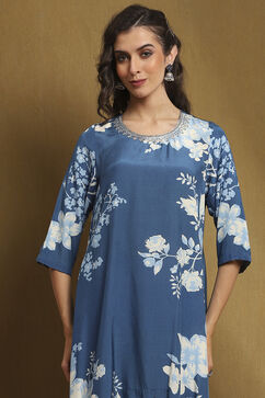 Indigo Modal Floral Printed Asymmetric Kurta Set image number 7